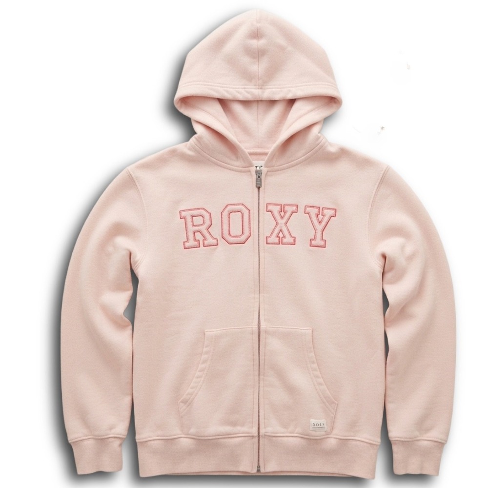 Roxy Girl Pink Sherpa Lined Full Zip Logo Hoodie Sweatshirt Size Large 14/16
